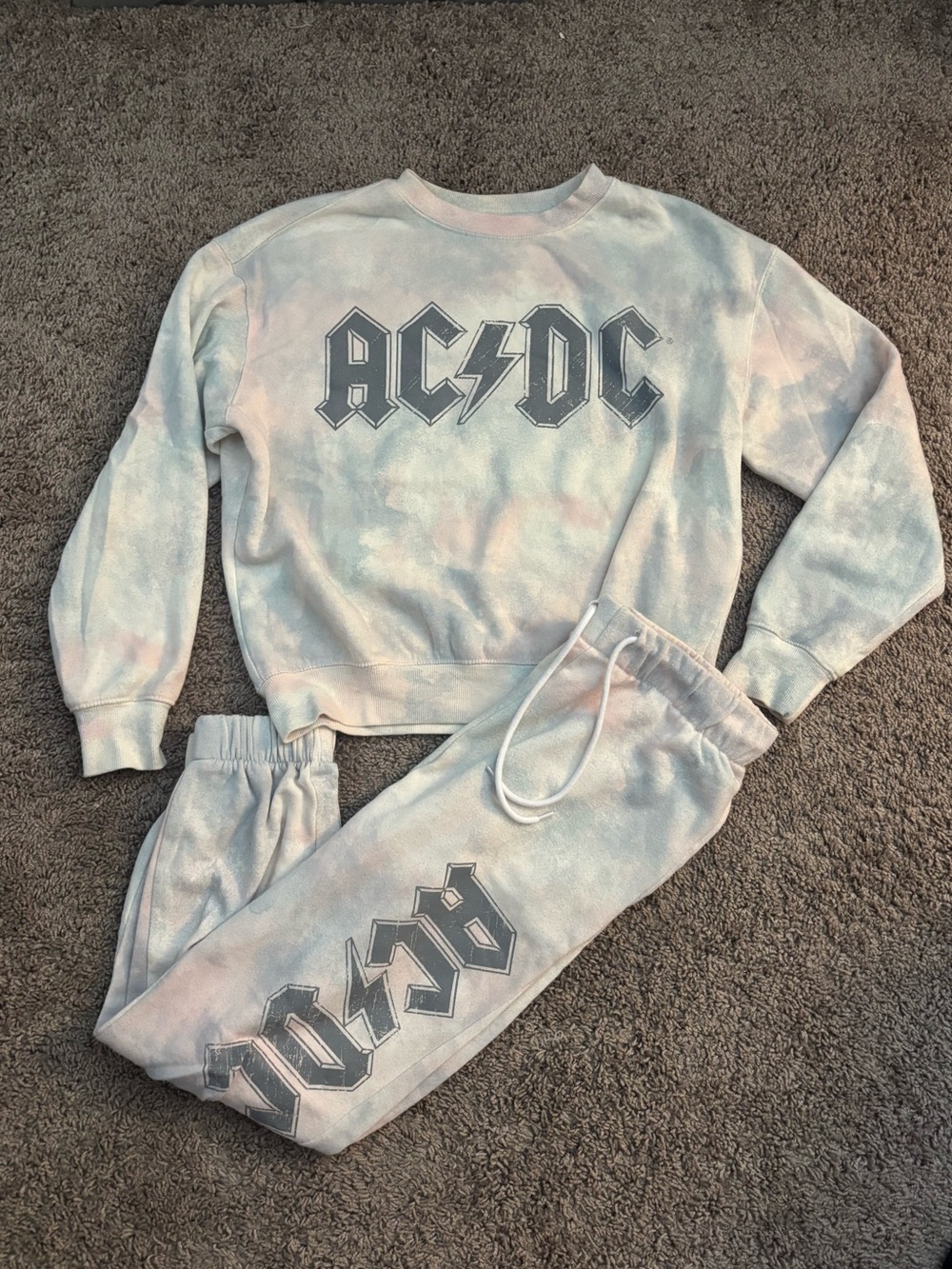 AC/DC Pastel Tie-Dye Crewneck Sweatshirt & Joggers Set